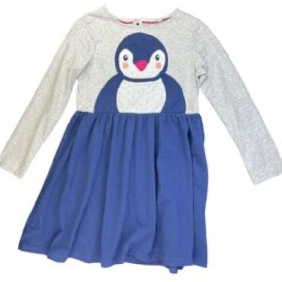 Mini Boden Penguin Appliqué Long Sleeve Dress Sz 5-6